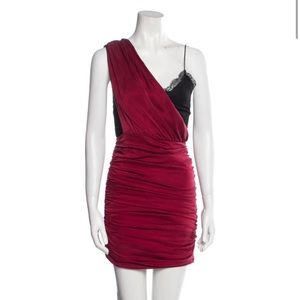 Alice + Olivia Dress Lace Black and Red One Shoulder